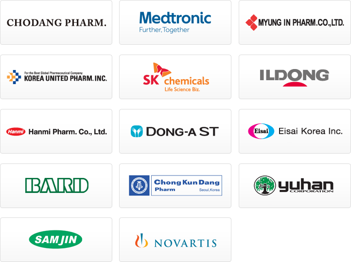 Chodang pharm / Medtronic / Myungin pharm / Korea united pharm / SK chemical / Ildong / Hanmi pharm / Dong a ST / Eisai korea / BARD